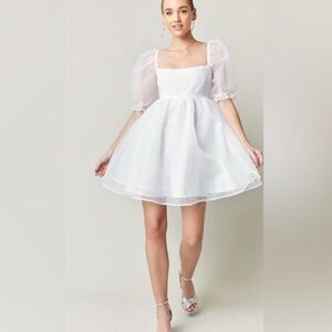 Audrey Parks for Francesca White Ina Puff Sleeve Mini Dress - Size Large
